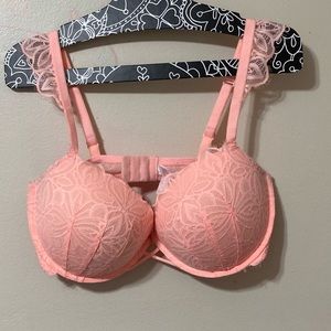 Peach lace push up bra